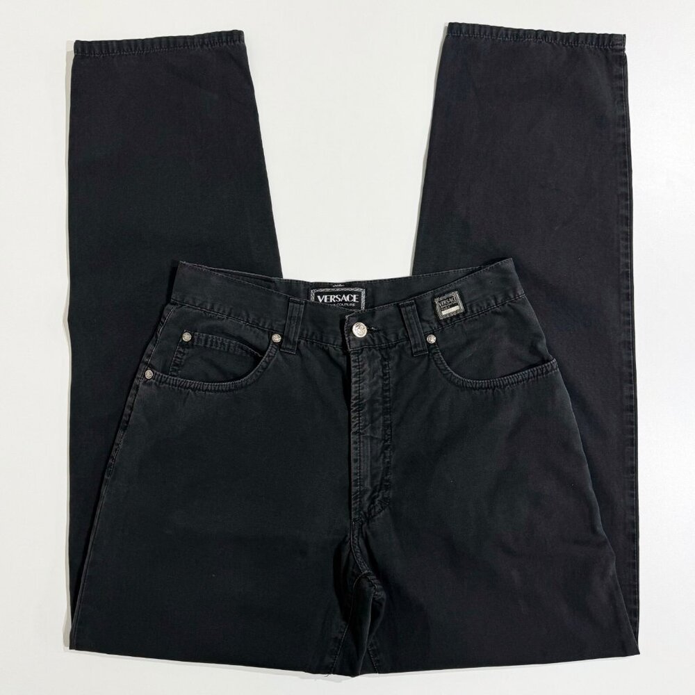 Vintage 1990s Versace Jeans Couture Tapered Wide Leg Pant Size 28 Black